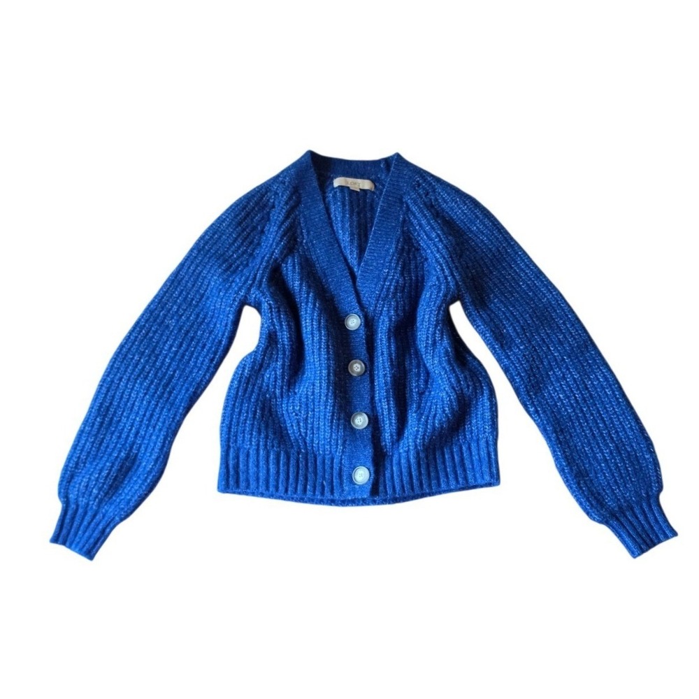 LOFT Cobalt Blue Chunky Knit Button Cardigan Sweater Small